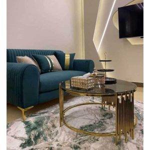 ترابيزة القهوة، شكل دائري، 45×80×80 سم - اسود ذهبي