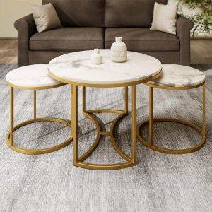 ترابيزة جانبية ستيل، 3 قطع،70×45 سم - ذهبي ابيض