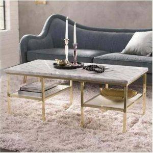 ترابيزة رخام، 100×50×45 سم - ذهبي رمادي