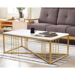 ترابيزة قهوة ستيل، سطح رخام ، 100×50×45 سم - ذهبي