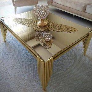 ترابيزة قهوة ستيل، سطح زجاج ، 90×70×45 سم - ذهبي