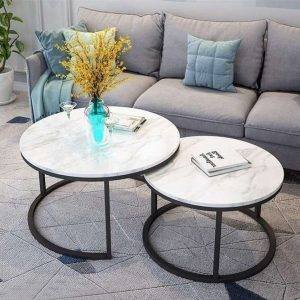 ترابيزة قهوة معدن و رخام،70x45 سم -اسود ابيض