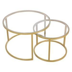 ترابيزة قهوة معدن، دهان إلكتروستاتيك، سطح زجاجى،50x70x70 سم -ذهبي