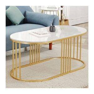 ترابيزة مودرن، شكل بيضاوي، 45×50×80 سم - أبيض ذهبي