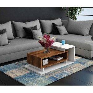 ترابيزة وسط خشب ام دي اف اسباني، 90x50x35 سم - ابيض بني