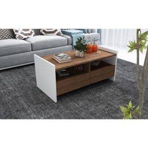 ترابيزة وسط خشب ام دي اف، 100x55x50 سم - ابيض بني