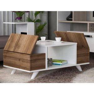 ترابيزة وسط خشب ام دي اف، 100x60x50 سم - ابيض بني