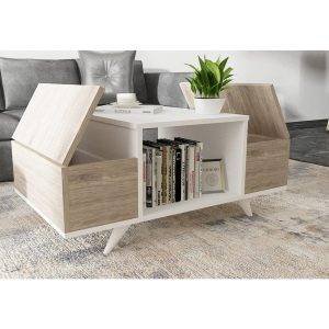 ترابيزة وسط خشب ام دي اف، 100x60x50 سم - ابيض بيج