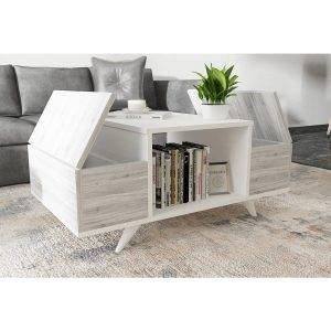 ترابيزة وسط خشب ام دي اف، 100x60x50 سم - ابيض رمادي