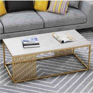 ترابيزة وسط ستيل سطح رخامي، 40×50×100 سم - ذهبي ابيض