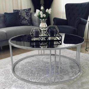 ترابيزة وسط ستيل سطح زجاجي، 45×80 سم - فضي