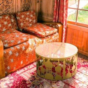 ترابيزة وسط ستيل، سطح زجاجي، 45×75 سم- ذهبي