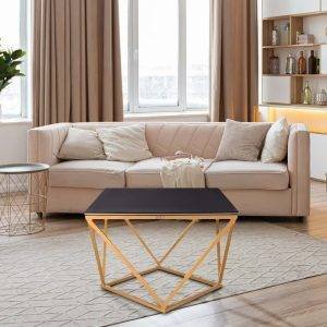 ترابيزة وسط مربعة خشب ام دي اف العلا جروب، قاعدة معدن، 70×70×42 سم - اسود ذهبي