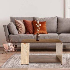 ترابيزة وسط مربعة خشب ام دي اف العلا جروب، 1 رف سفلي، 1 رف جانبي، 90×59×50 سم - بني بيج