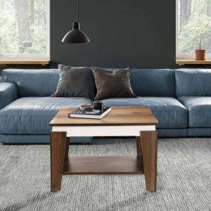 ترابيزة وسط مربعة خشب ام دي اف العلا جروب، 1 رف، 70×70×44 سم - بني ابيض