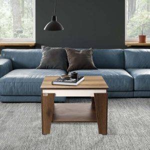 ترابيزة وسط مربعة خشب ام دي اف العلا جروب، 1 رف، 60×60×44 سم - بني ابيض