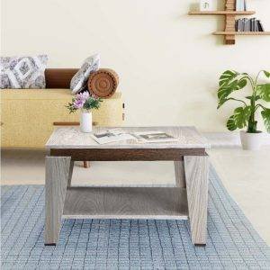 ترابيزة وسط مربعة خشب ام دي اف، رف سفلي، 70×70×45 سم - بيج