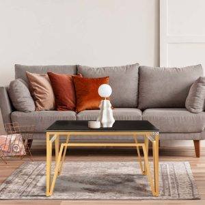 ترابيزة وسط مستطيلة خشب ام دي اف العلا جروب، أرجل معدن، 50×80×52 سم - اسود ذهبي