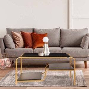 ترابيزة وسط مستطيلة خشب ام دي اف العلا جروب، 2 ارفف، شاسية معدن، 50×100×52 سم - اسود ذهبي