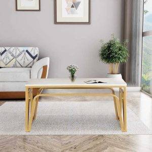 ترابيزة وسط مستطيلة خشب ام دي اف، أرجل معدن، 80×52×52 سم - بيج ذهبي