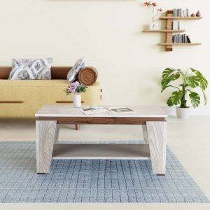 ترابيزة وسط مستطيلة خشب ام دي اف، رف سفلي، 80×50×55 سم - بيج