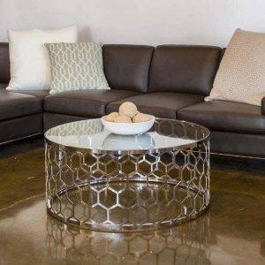 ترابيزة وسط مودرن ستانلس ستيل، سطح زجاجي، 45×80 سم- شفاف ذهبي