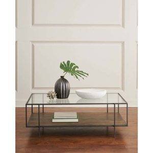 ترابيزة وسط مودرن ستيل، سطح خشب وزجاج ام دي اف، 110×50×50 سم - متعدد الالوان