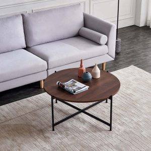 ترابيزة وسط مودرن ستيل، سطح خشبي، 45x80 سم - بني اسود