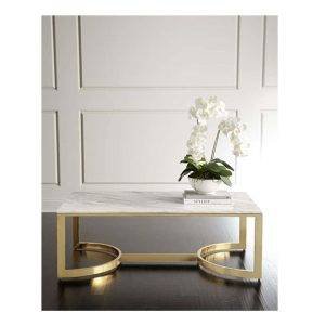 ترابيزة وسط مودرن ستيل، سطح رخام، 100×50×45 سم - ذهبي ابيض