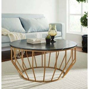 ترابيزة وسط مودرن ستيل، سطح رخام، 45×80 سم- ذهبي اسود