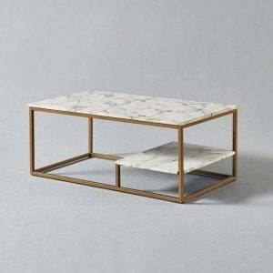 ترابيزة وسط مودرن ستيل، سطح رخامي، 100x50x50 سم - ذهبي ابيض