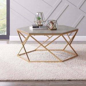 ترابيزة وسط مودرن ستيل، سطح رخامي، 45x80 سم - رمادي ذهبي