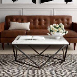 ترابيزة وسط مودرن ستيل، سطح رخامي، 90x90x45 سم - اسود