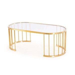 ترابيزة وسط مودرن ستيل، سطح زجاجي، 100x50x45 سم - شفاف ذهبي