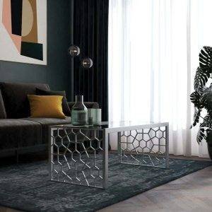 ترابيزة وسط مودرن ستيل، سطح زجاجي، 100x50x50 سم - فضي شفاف