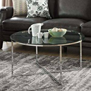 ترابيزة وسط مودرن ستيل، سطح زجاجي، 45x80 سم - فضي شفاف