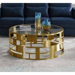 ترابيزة وسط مودرن ستيل، سطح زجاجي، 45×80 سم- شفاف ذهبي