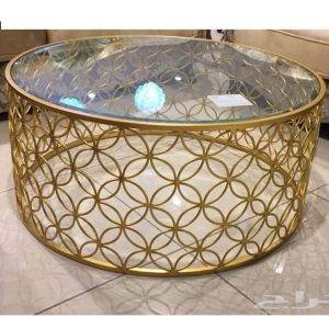 ترابيزة وسط مودرن ستيل، سطح زجاجي، 50×80 سم- ذهبي شفاف