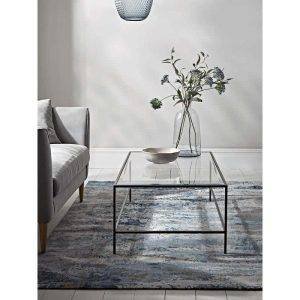 ترابيزة وسط مودرن ستيل، سطح زجاجي، 90x55x50 سم - شفاف اسود