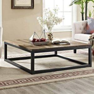 ترابيزه وسط معدن سطح خشب ام دى اف ، 100×100×45 سم - اسود بنى