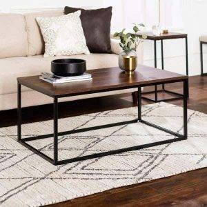 ترابيزه وسط معدن سطح خشب ام دى اف ، 100×50×45 سم - اسود بنى