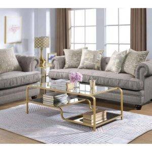 ترابيزه وسط معدن سطح خشب ام دى اف ، 100×50×50 سم - ذهبى