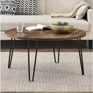 ترابيزه وسط معدن سطح خشب ام دى اف ، 70×70×45 سم - اسود بنى