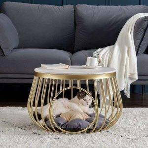 ترابيزه وسط معدن سطح خشب ام دى اف ، 75×75×45 سم - ذهبى ابيض