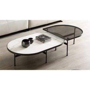 طرابيزتين وسط متداخلين معدن 130×70 و 70×60 سم - اسود ابيض