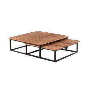 طقم ترابيزات وسط معدن، 120×80×45 سم - بني