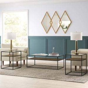 طقم ترابيزات وسط مودرن ستيل، 3 قطع، خشب ام دي اف وزجاج، 100 × 50 × 50 سم - اسود شفاف