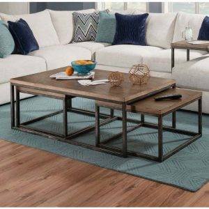 طقم ترابيزات وسط مودرن ستيل، 3 قطع، سطح خشب ام دي اف، 100 × 60 × 45 سم - بني اسود