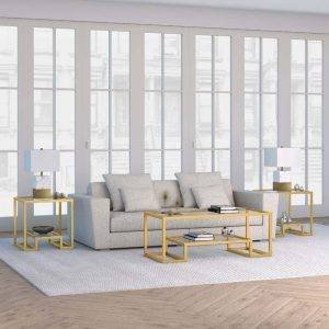 طقم ترابيزات وسط مودرن ستيل، 3 قطع، سطح زجاجي، 100 × 50 × 50 سم - شفاف ذهبي