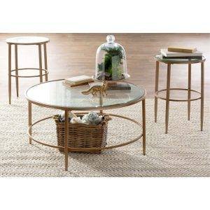 طقم ترابيزات وسط مودرن ستيل، 3 قطع، سطح زجاجي، 80 × 80 × 45 سم - ذهبي شفاف